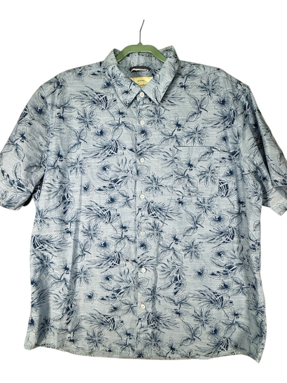 Weatherproof Vintage Men's XXL Blue Floral Hawaiian Button-Up Shirt EUC